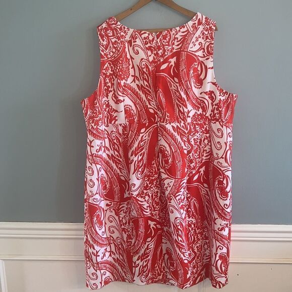 Women’s size 24W is sleeveless red and white spring summer midi dress - Picture 8 of 12